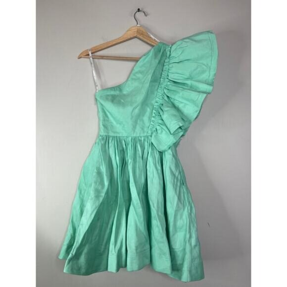 NWT Aje Bonjour Asymmetric One Shoulder Mini Dress Marine Green Size: 6 - Picture 8 of 9